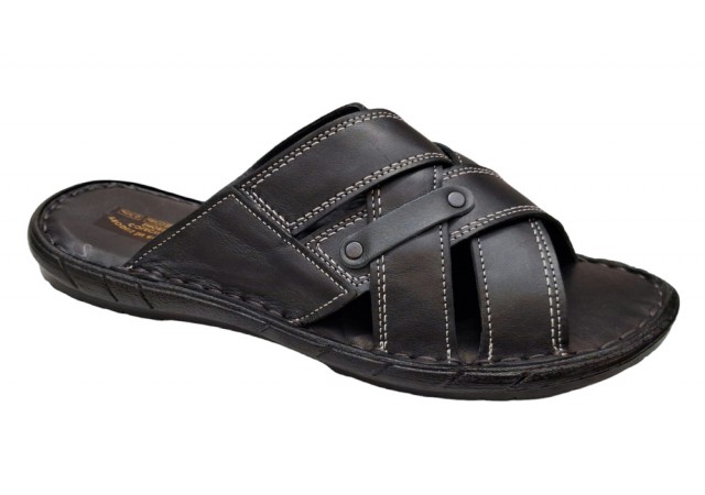 Papuci barbati din piele naturala de culoare neagra - GKR74N